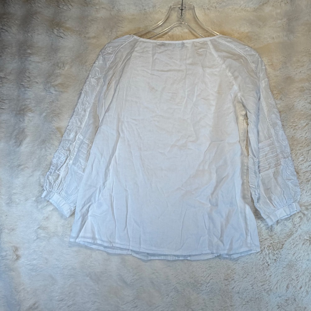 Lauren Ralph Lauren White Embroidered Cotton Peasant Blouse Tassel Top XS - Picture 2 of 7